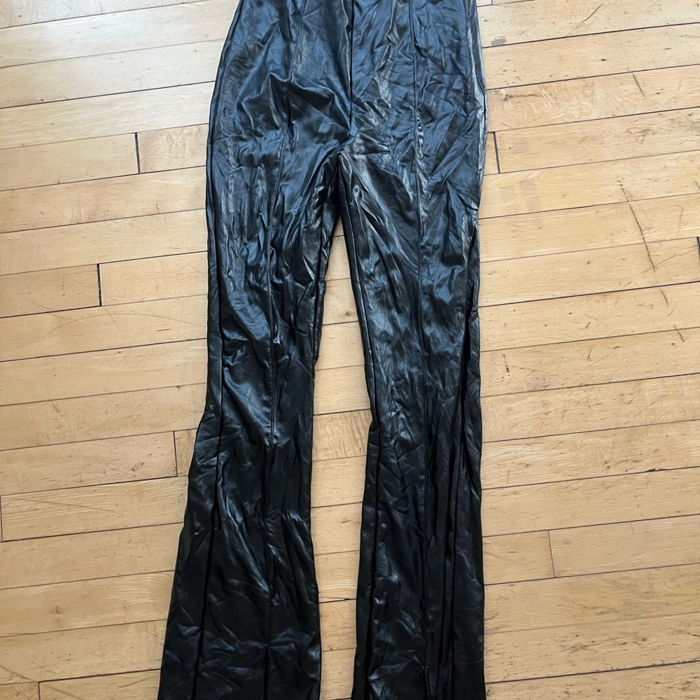 SHEIN Black Flare Faux Leather Pants